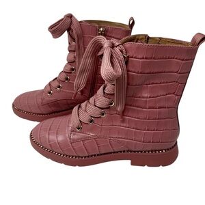 ANTONIO MELANI Pink‎ Leather Lace-Up Combat Boots with Rhinestones- Size 9